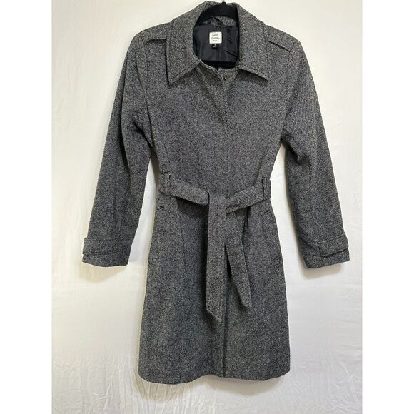 Old Navy Jackets & Blazers - Old Navy Women's Midi Black Marled Wool Blend Trench Coat Size M Belted Lined